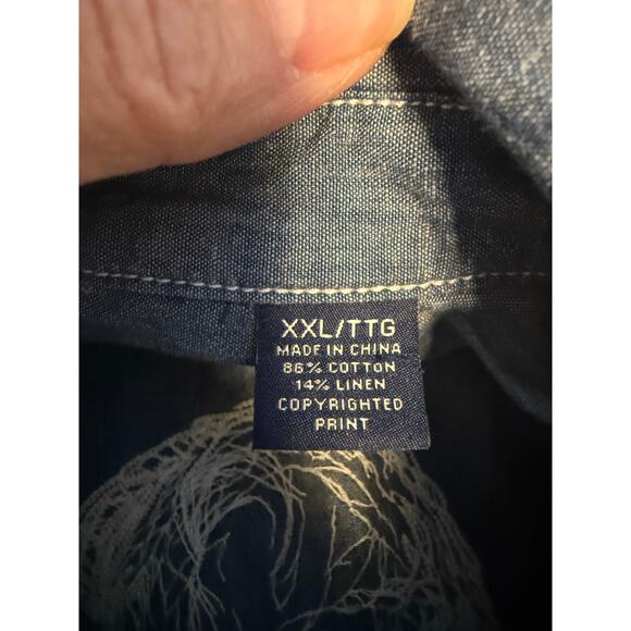 Tommy Bahama XXL Kraken Shirt Blue Chambray Linen Blend Button Up Eclectic Gpa - Picture 3 of 11